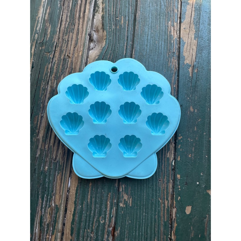 Blue Shell Shaped Silicone Mold 10 Cavity Seashell Ice Chocolate Tray A3950